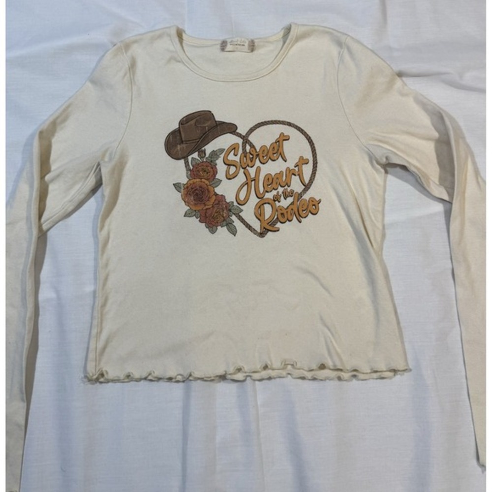 Altar'd State Antique‎ White Long Sleeve Western Graphic Pullover Tee Size Large